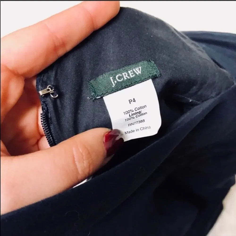 J. CREW Navy Blue VNeck Cotton Midi Knee Length Tank Top Dress 4 Petite Preppy